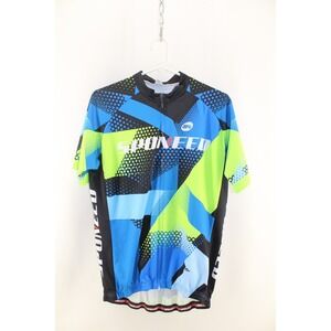 Sponeed Men's Cycling Jersey top short sleeve  X-Large Full Zip Green, Blue, Blk